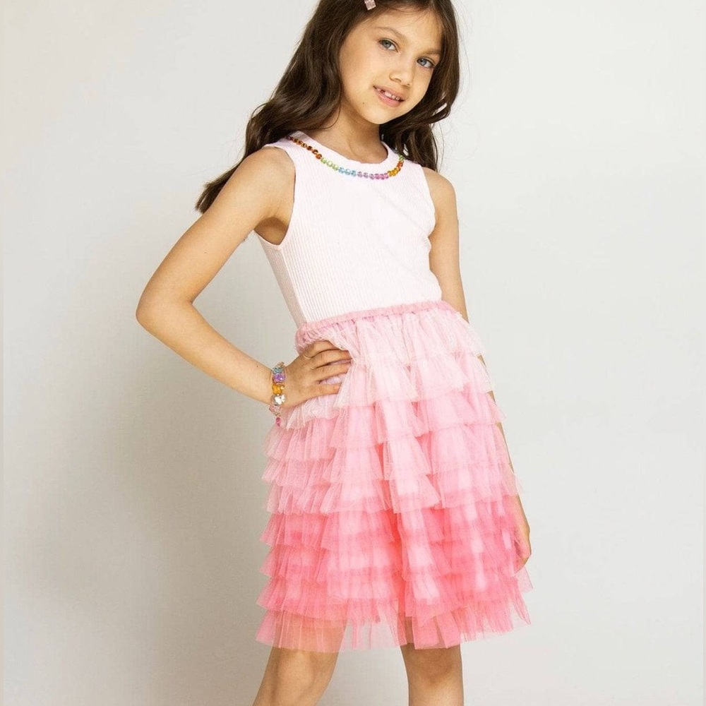 Lola + The Boys ombré jeweled tiered tulle dress
